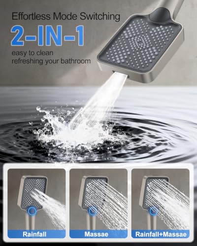 Woindo 4 Function Shower Faucet Set 12" Rain Shower Head/6'' Side Shower Head and 3 Setting Handheld Ceiling Mount Push Button Diverter Complete Rainfall Round Shower System Included Valve Trim Kit - color: Brushed Nickel, style: 4-Function-Ceiling