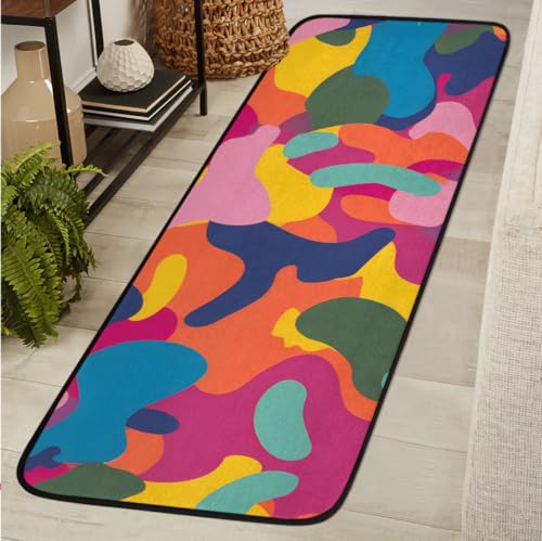 Colorful camo Pattern 2' X 6' Washable Soft Comfort Carpet Runner Non-Slip Absorbent Area Rugs for Indoor Hallway Kitchen Laundry Bathroom Entryway Bedroom Runner Mat - color: Print 10