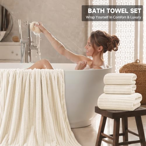 Extra Large Bath Towel Set 10 Piece, XL Bath Towels 35"x67" Oversized Bath Sheets, 280 GSM Microfiber Quick Dry Absorbent Towels, 5 Bath Sheets & 5 Hand Towels (Cream) - color: Cream, size: Bath towel 35" x 67"+hand towel 30"x13"