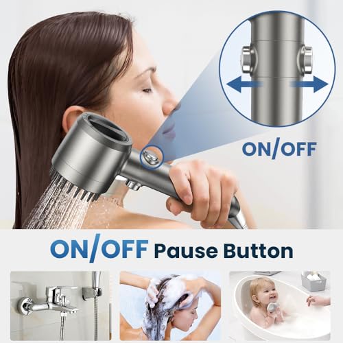 JOMST Filtered Shower Head with Handheld High Pressure Shower Head | 4 Spray Modes ShowerHead with ON/OFF Switch for Pets,Built-in Power Wash to Clean Tub,Shower Heads with Stainless Steel Hose