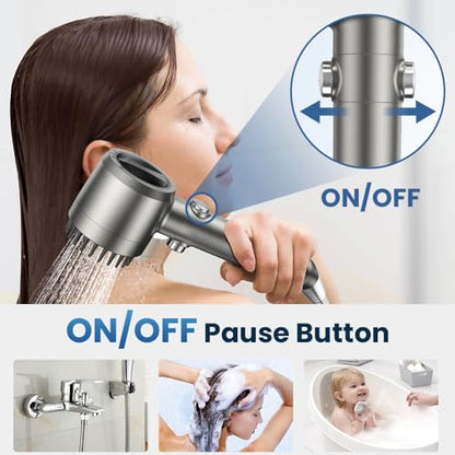 JOMST Filtered Shower Head with Handheld High Pressure Shower Head | 4 Spray Modes ShowerHead with ON/OFF Switch for Pets,Built-in Power Wash to Clean Tub,Shower Heads with Stainless Steel Hose