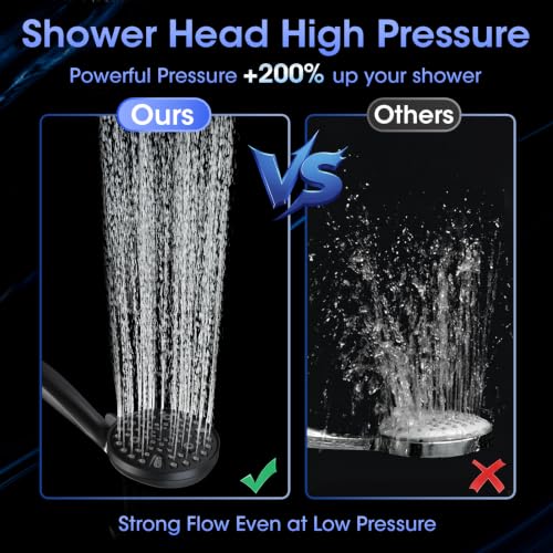 Shower Head with Handheld, High Pressure 10 Spray Modes, Matte Black | Built-in Pause Function, Power Wash Mode, Anti-Clog Nozzles, 71 Inch Stainless Steel Hose, Adjustable Overhead Bracket - color: Matte Black