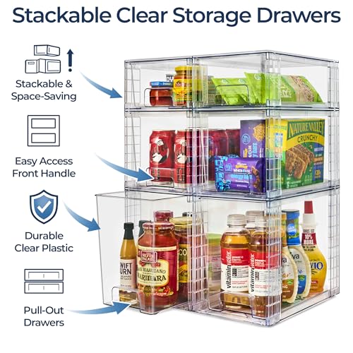 Sorbus Stackable Clear Storage Drawers, 6 Pack (2 Large + 2 Medium + 2 Small) Pull-Out Organizer Bins – Plastic Drawer Organizers for Bathroom, Vanity, Makeup, Under Sink & Countertop Organization - size: 2 Large + 2 Medium + 2 Small