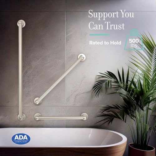 Gatco 621SN Gibson 18" L Bathroom Grab Bar, Satin Nickel, ADA Compliant Stainless Steel Safety Grab Bar - color: Satin Nickel, size: 18''L