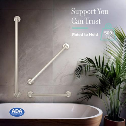 Gatco 622SN Gibson 24" L Bathroom Grab Bar, Satin Nickel, ADA Compliant Stainless Steel Safety Grab Bar - color: Satin Nickel, size: 24"L