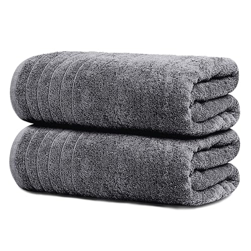 2 Piece Extra Large Bath Sheets 35 x 70 Inches, Dark Grey | 100% Cotton, Larger & Lighter Weight, Quicker to Dry, Super Soft & Absorbent, Oversized Bath Towels - color: Dark Grey
