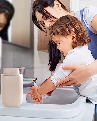 BosilunLife Lotion Pump Dispenser for Kitchen, Bathroom Countertop | Matte Khaki Soap Dispenser Bathroom Ceramic Dish Liquid Soap Dispenser (Khaki, Liquid Pump) - color: Khaki