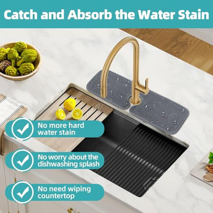 PoYang 4 Pack Faucet Mat for Kitchen Sink Splash Guard, Short 17.7x4.7 Inch | Super Absorbent Microfiber Faucet Mat, Catch Splashes and Drips, Machine Washable Sink Protectors for Kitchen, Bathroom & RV - size: 17.7" x 4.7"