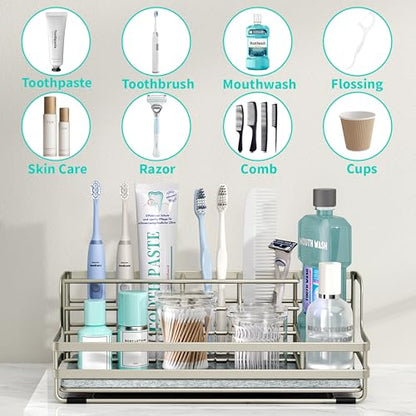 HapiRm Toothbrush Holders for Bathroom - 5 Partitions Bathroom Counter Organizer with Instant Drying Stone, Stainless Steel Countertop Storage Electric Toothbrush Toothpaste Holder - Brushed Nickel - color: Brushed Nickel