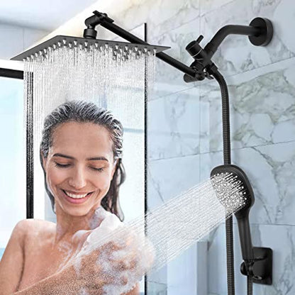 NearMoon Solid Brass G1/2" Shower Arm All Metal Universal 3-Way Diverter Valve for Handheld and Fixed Head, Replacement Component Adapter (Matte Black) - color: Matte Black