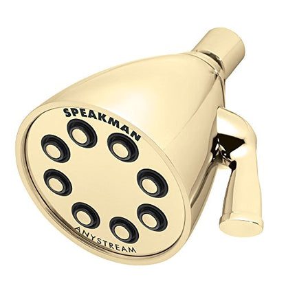 Speakman S-2251-PB Signature Icon Anystream High Pressure Adjustable Solid Brass Shower Head, Polished Brass - color: Polished Brass, size: 2.5 GPM