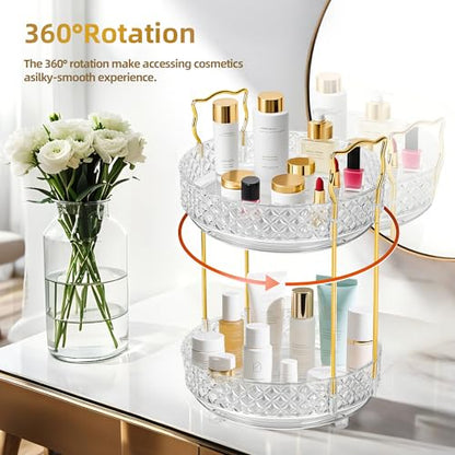 360 Rotating Makeup Organizer for Vanity, Adjustable Perfume Organizer for Dresser, Multi-Function Spinning Cosmetics Skincare Storage for Bedroom, Dresser, Countertop, Clear - size: 1 Tier