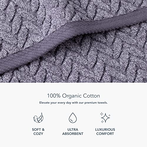 Texere 100% Organic Cotton Jacquard 650 GSM Premium Bath Towel Sets - Extra Absorbent Quick Dry and Plush, 2 Large Bath Towels, 2 Hand Towels, 2 Washcloths (Cable, Granite, 6 Piece) - color: Granite Gray (Cable)
