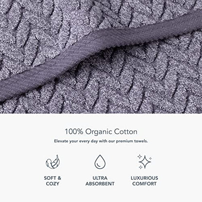 Texere 100% Organic Cotton Jacquard 650 GSM Premium Bath Towel Sets - Extra Absorbent Quick Dry and Plush, 2 Large Bath Towels, 2 Hand Towels, 2 Washcloths (Cable, Granite, 6 Piece) - color: Granite Gray (Cable)