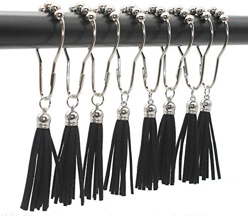 Shower Curtain Hooks Rings, 304 Stainless Steel Shower Curtain Rust Resistant Hooks for Bathroom Shower Rods Set of 12 (Black) - color: Black
