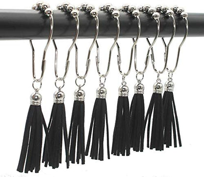 Shower Curtain Hooks Rings, 304 Stainless Steel Shower Curtain Rust Resistant Hooks for Bathroom Shower Rods Set of 12 (Black) - color: Black