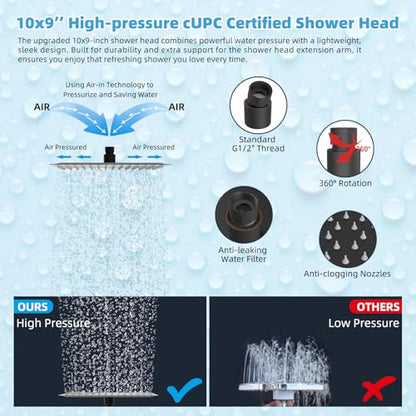 Hibbent All Metal CUPC Certified 10'' Rain Shower Head, Dual Shower Head Combo, High Pressure Handheld 4 Sprays Shower Wand, 16'' Adjustable Extension Arm, 71'' Hose, Shower Holder, Oil-Rubbed Bronze - color: Oil Rubbed Bronze, style: Square 10''