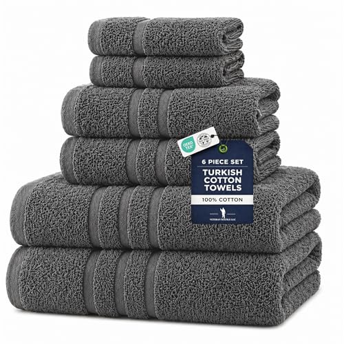 Veteran Textile LLC - 6 Pieces-100% Turkish Cotton - Luxury Towel Set for Bathroom & Kitchen, 2 Bath Towels, 2 Hand Towels & 2 WashCloths (Valued $79.99) (Graphite - color: Graphite