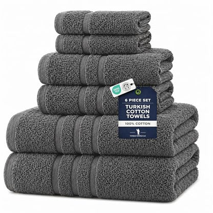 Veteran Textile LLC - 6 Pieces-100% Turkish Cotton - Luxury Towel Set for Bathroom & Kitchen, 2 Bath Towels, 2 Hand Towels & 2 WashCloths (Valued $79.99) (Graphite - color: Graphite