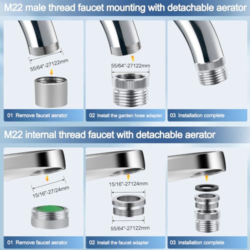 2 Pack Faucet to Hose Adapter with Aerator, Sink to Garden Hose Adapter, Faucet Adapter to Garden Hose for Kitchen and Bathroom, Hose Attachment to Sink, 3/4" GHT Thread Chrome