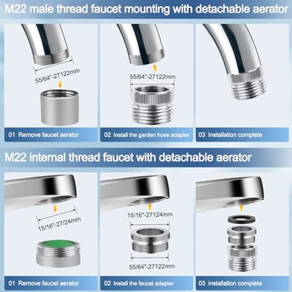 2 Pack Faucet to Hose Adapter with Aerator, Sink to Garden Hose Adapter, Faucet Adapter to Garden Hose for Kitchen and Bathroom, Hose Attachment to Sink, 3/4" GHT Thread Chrome