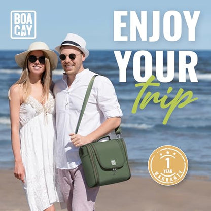 Extra Large Hanging Travel Toiletry Bag for Women and Men, Makeup Bag - color: (X-Large) Olive Green - Gray Interior