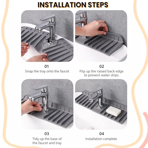 Silicone Faucet Sink Mat – Non-Slip Reusable Dish Drying Sink Tray Mat Splash Guard for Kitchen Bathroom Fits RV, Countertop (Light Gray, 13.38"×5.51"×0.59") - color: Light Gray