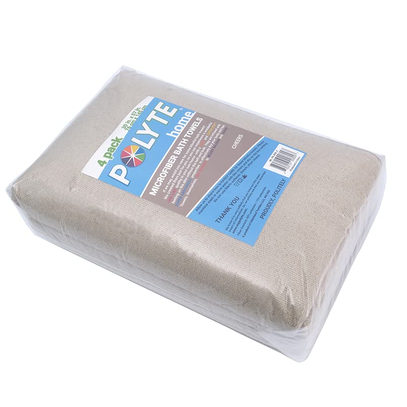 POLYTE 330 GSM Poly Blend Microfiber Quick Dry Bath Towel, 30x57 in, 4 Pack - color: Beige