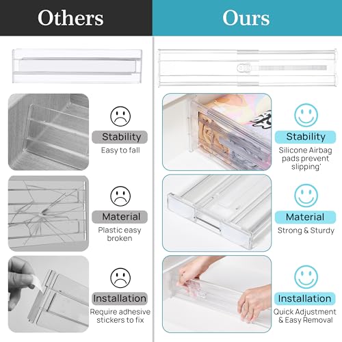Vtopmart 4" Regular Upgrade Drawer Dividers for Clothes, 12.8"-22.3" 8 Pack | Expandable Dresser Drawer Organizer, Clear Separator, Baby Clothing, Underwear, Cosmetics, Toiletries Storage, Space Saving - size: Regular-4" without Inserts
