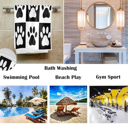 Wamika Dog Pattern Large Hand Towels Doodle Black White Dog Animals Paws Print Bath Towel Ultra Soft Highly Absorbent Multipurpose Bathroom Towel for Hand,Face,Gym,Sports and Spa Home Decor, 16x30 in