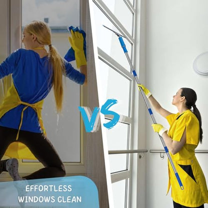 Window Squeegee with Scrubber for Home and Outdoor Glasses Cleaning, 6 Ft Long Handle 2 in 1 Professional Window Washing Kit with Replacement Rubber Blade, Car Windshield Cleaner Tool - size: 6 Ft