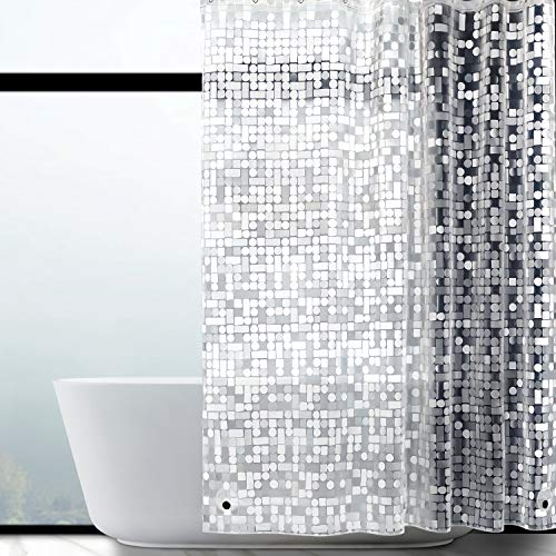 WELTRXE Shower Curtain Liner Waterproof, Clear 3D Geometric Patterns Heavy Duty Shower Liner with Magnets for Bathroom Shower Stall, Bathtubs, Thick Liner Without Chemical Smell, 72 x 72, 12 Hooks - color: Clear - Geometric Patterns