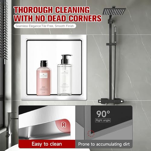 VELPAX No Tile Needed Shower Niche 12"X 12", Bathroom Wall Niche Single Shelf, Stainless Steel Shower Niche for Bathroom, Kitchens, Balconies - color: Silver, size: 12"X 12" Single Shelf