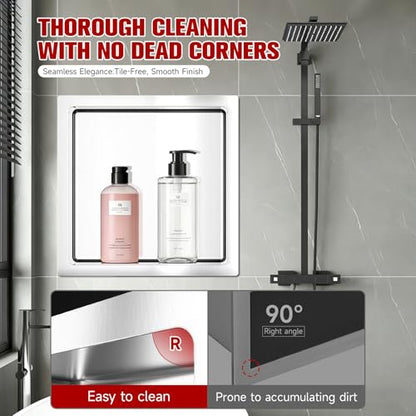 VELPAX No Tile Needed Shower Niche 12"X 12", Bathroom Wall Niche Single Shelf, Stainless Steel Shower Niche for Bathroom, Kitchens, Balconies - color: Silver, size: 12"X 12" Single Shelf
