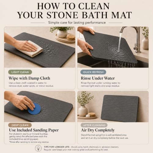 Stone Bath Mat – Diatomaceous Earth Quick Drying Non-Slip Bathroom Mat – Absorbent Diatomite Shower Mat, Durable & Easy to Clean, Modern, 23.6" x 15.3", (Slate Grey - Sora) - color: Slate Grey - Sora