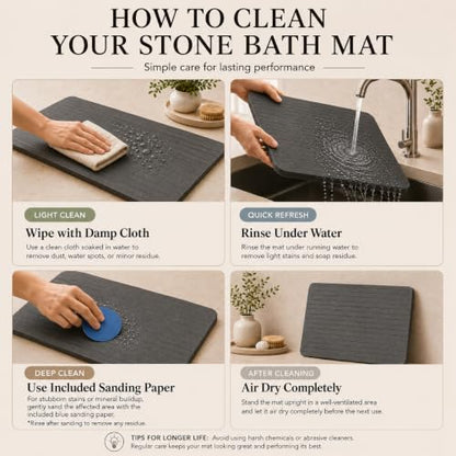 Stone Bath Mat – Diatomaceous Earth Quick Drying Non-Slip Bathroom Mat – Absorbent Diatomite Shower Mat, Durable & Easy to Clean, Modern, 23.6" x 15.3", (Slate Grey - Linea) - color: Slate Grey - Linea