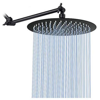 NearMoon Rain Shower Head with 11'' Adjustable Arm, High Pressure Stainless Steel Rainfall Shower, Ultra-Thin Design - Pressure Boosting (10 Inch, Matte Black) - color: Matte Black, size: 10 Inch