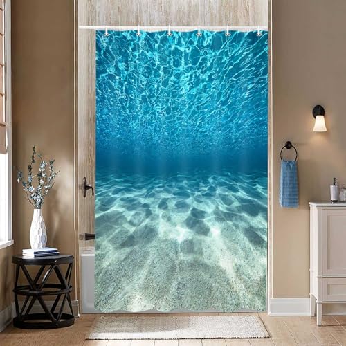 MERCHR Blue Ocean Beach Shower Curtain, Nature Underwater Sea World Scene Bathroom Curtains Waterproof Fabric, 36X72 Inches - color: Blue, size: 36"W x 72"L (Pack of 1)