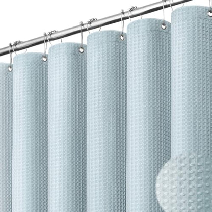 Extra Long Waffle Shower Curtain 256 GSM Fabric 72x90 Fog Blue | 90 Inch Tall, Thick Cloth, Weighted Hem, Water Repellent, Hotel Luxury Polyester Shower Curtain Set for Bathroom 12 Hooks - color: Fog Blue, size: 72"W x 90"L (Pack of 1)