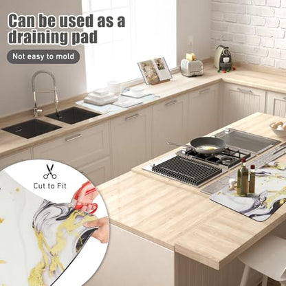 Sofort Dish Drying Mat, Super Absorbent Dish Drying Pad | Non-slip backing, Gold Black Marble, For Kitchen Counter, Coffee Maker, Dish Rack, 16 x 24 Inches