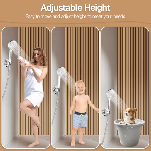 Shower Head Holder, Removable Shower Head Holder Suction for Hanheld Shower Head No Drill Wall Mount Holder Chrome Universal 360° Adjustable Suction Holder Fit 1/2 Hose - style: Chrome