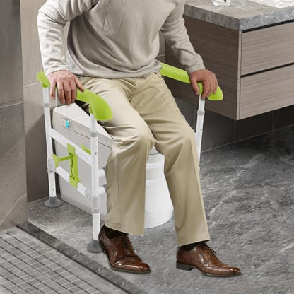 Toilet Safety Rails, Toilet Frame Toilet Arms for Elderly, Adjustable Height & Width Toilet Safety Frame, Foldable Handicap Toilet Handles for Seniors, Handicap & Disabled (Green) - color: Green