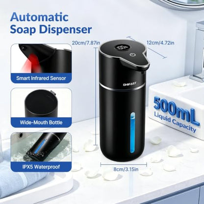 Automatic Liquid Soap Dispenser Touchless,6-Level Adjustable,USB Rechargeable Smart Soap Dispenser,16.9oz/500mL Compatible with Thick Thin Dish/Hand Soap for Bathroom Accessories Kitchen Sink-Black - color: Black