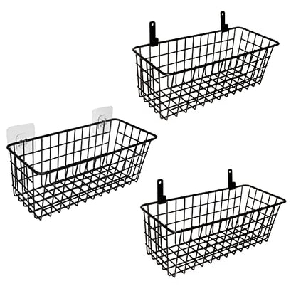 Joben Oligey 3 Set Hanging Wire Baskets ,Wall Mount Fruit Basket,No Drilling,Adhesive Small Metal Basket,Farmhouse Food Storage Mesh Bin Kitchen Pantry Laundry Bathroom Closet Garage RV ,Black - size: Black - Regular