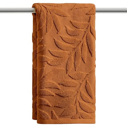 Artoid Mode 1 Pc Caramel 3D Leaves Jacquard Hand Towels for Bathroom, 100% Cotton Soft Absorbent Bathroom Decor Towels, 13.7 x 29.5 Inch - color: Caramel, size: 13.7" x 29.5", 1PC