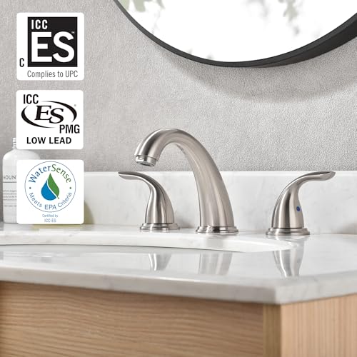 sumerain 8 Inch Widespread Sink Bathroom Faucet Brushed Nickel Two Handle Vanity Faucet - color: Brushed Nickel