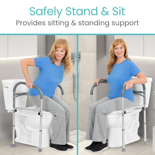 Vive Toilet Safety Rail - Medical Chair for Handicapped & Seniors - Folding | Bathroom Frame w/Handles, Arms for Elderly, Disabled - Standalone Grab Bar - Seat Assistance Support Stand Up Assist