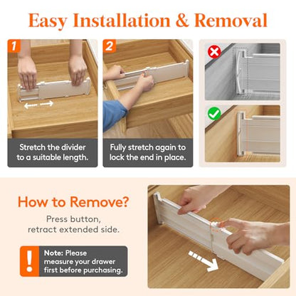 Lifewit 9 Pack 4" High Drawer Dividers, Adjustable Drawer Organizer Clothes | 10.5"-16.5" Expandable White Plastic Separators for Dresser, Kitchen, Cabinet, Nursery, Office, Socks & Underwear Storage - size: 4"H, 10.5-16.5"L
