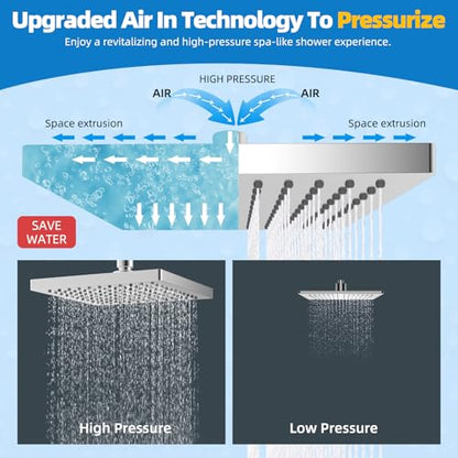 Hibbent cUPC Certified Thickness Metal 8'' Square Rain Shower Head, Chrome | High Pressure Shower Head, Bathroom Waterfall Shower Heads, High Flow Fixed Showerheads with Adjustable Brass Ball Joint - color: Chrome, style: Square 8''