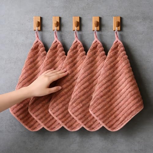 5pcs Hand Towel Set Super Absorbent Quick Dry Lint Free Hanging Loops 30x30cm for Bathroom Kitchen Travel Daily Use Home, Red - color: Red